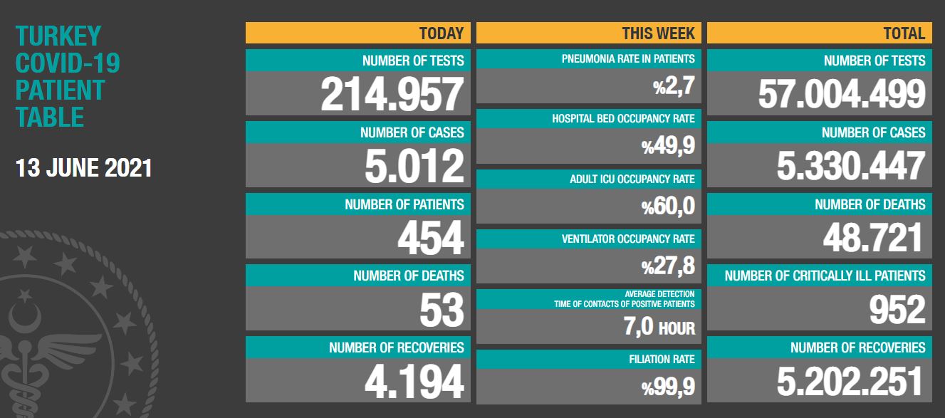 13 Haziran Koronavirüs Tablosu Açıklandı